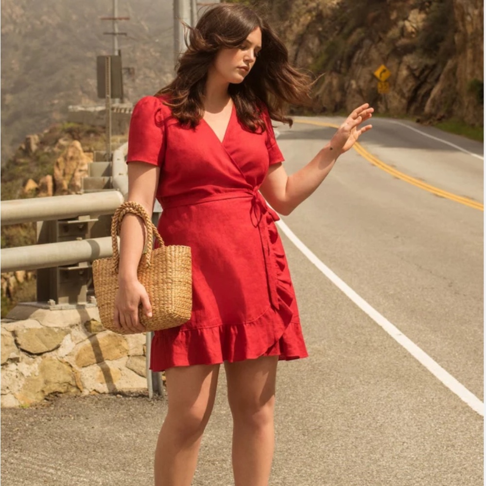 Reformation Sally wrap dress in cherry red